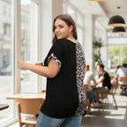 Plus Size Black Half Leopard Patchwork Top