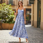 Floral Print Spaghetti Strap High Waist Maxi Dress