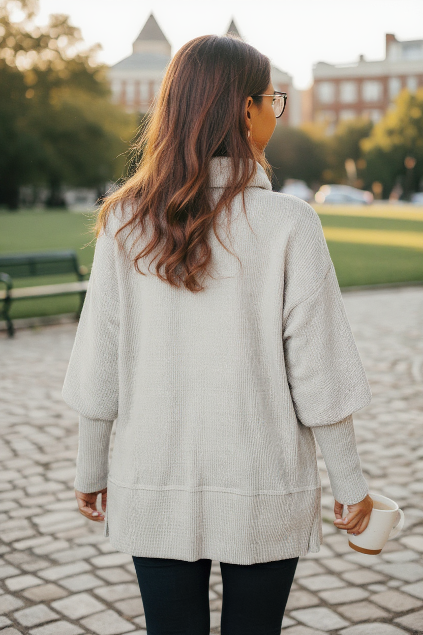 Cowl Neck Knit Drawstring Oversize Top