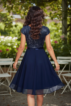 Missmay Cap Sleeve Glitter Sequin Ruffle Style Cocktail Prom Dress