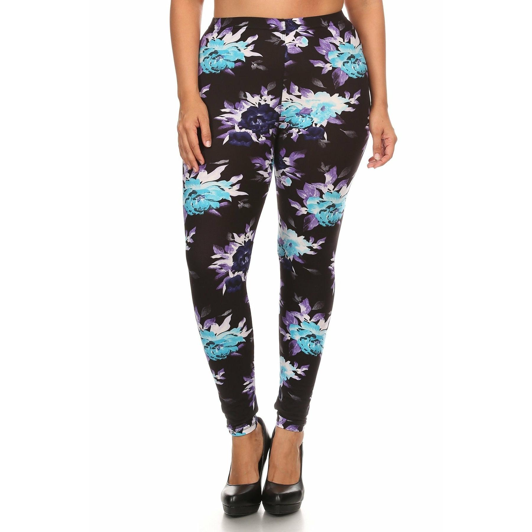 Plus Size Floral Print, Full Length Leggings In A Slim Fitting