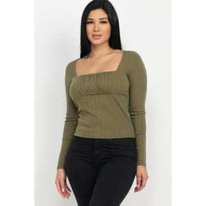 Long sleeve shirred square neck top