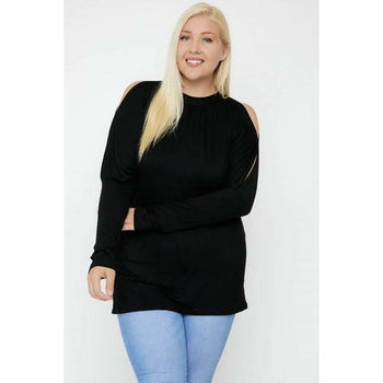 Black Long Sleeve Cut out Solid Top