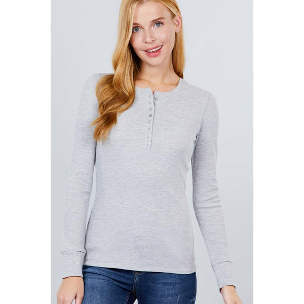 Heather Grey Long Slv Henley Thermal Top