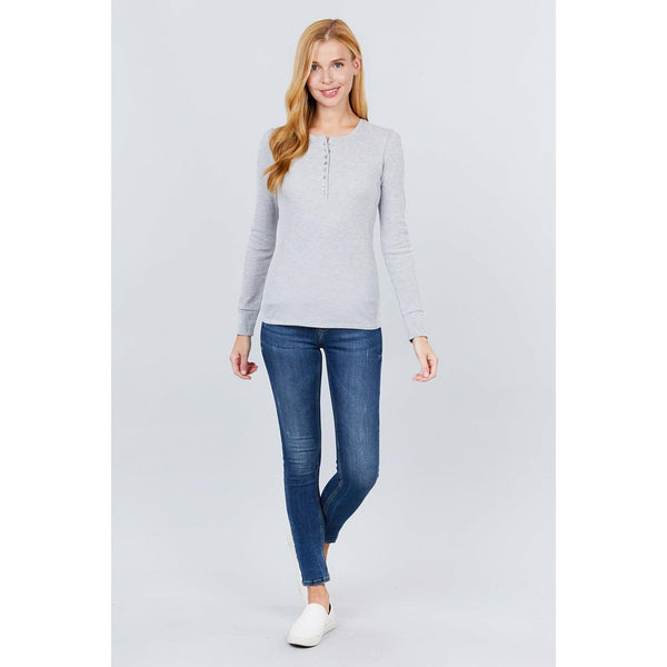 Heather Grey Long Slv Henley Thermal Top