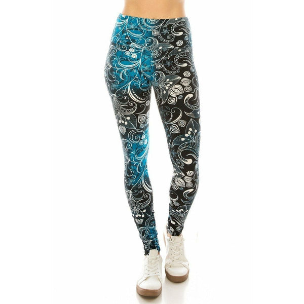 Long Yoga Style Banded Lined Multi Printed Knit Legging With High Waist