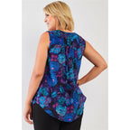 Plus size floral print sleeveless button down top