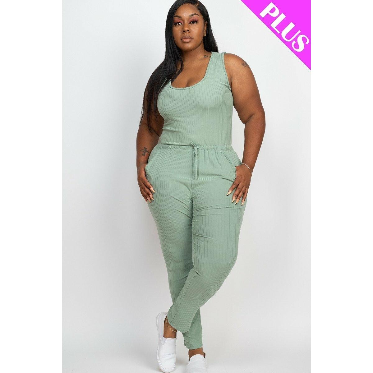 Plus size light weight soft stretchy ribbed jumpsuit