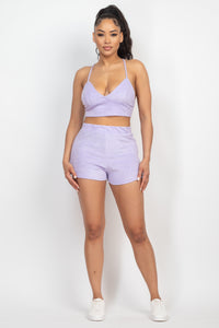 Lavender Terry Towel Bralette Top & Mini Shorts Set