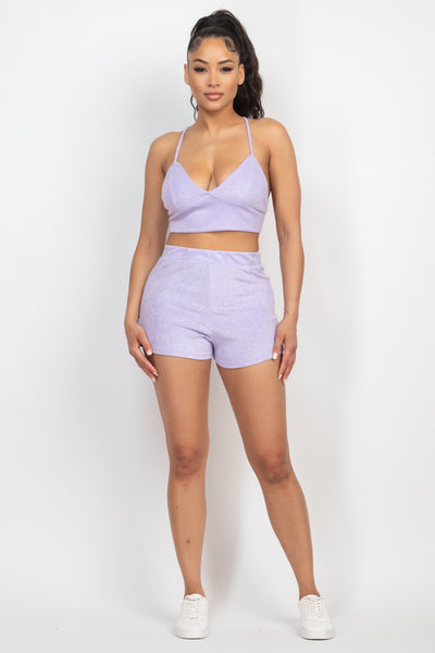 Lavender Terry Towel Bralette Top & Mini Shorts Set