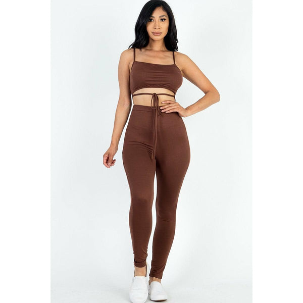 Stretch Jersey solid tie front cut out jumpsuit