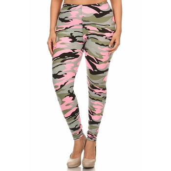 Plus Size Camouflage Printed Knit Legging With Elastic Waistband