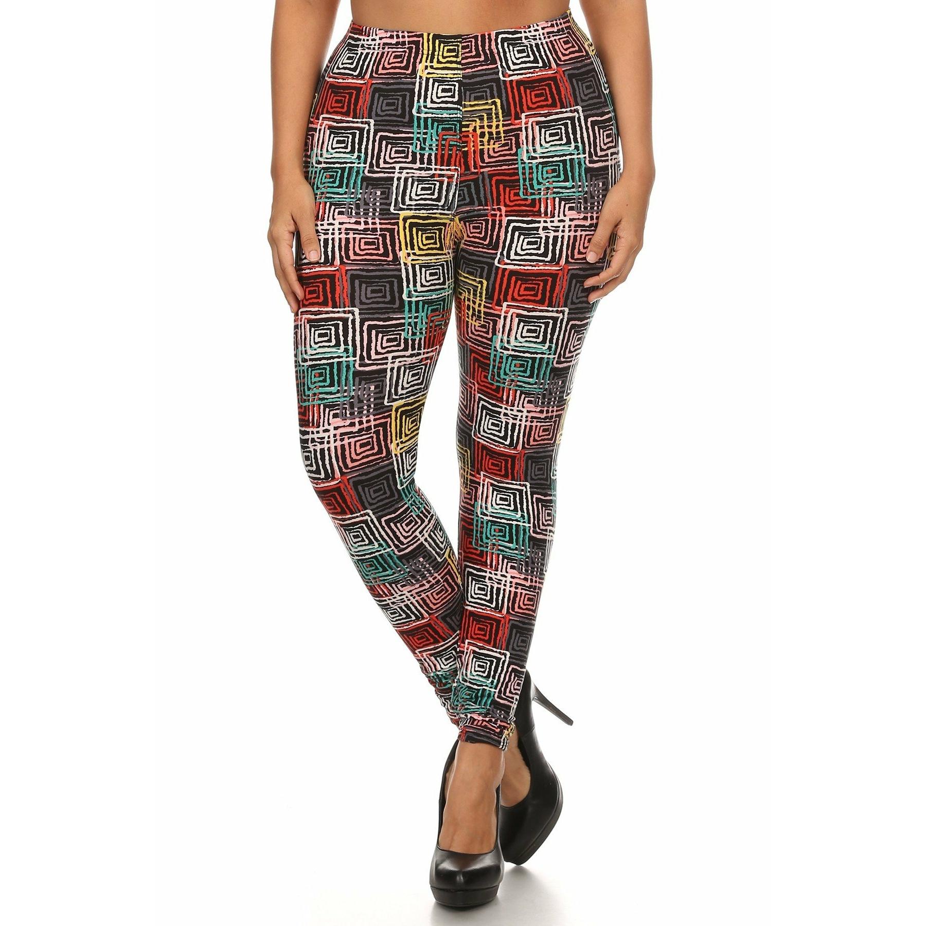 One Size (plus) Abstract geometric printed knit legging