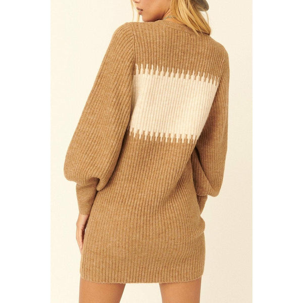 Ribbed knit sweater mini dress
