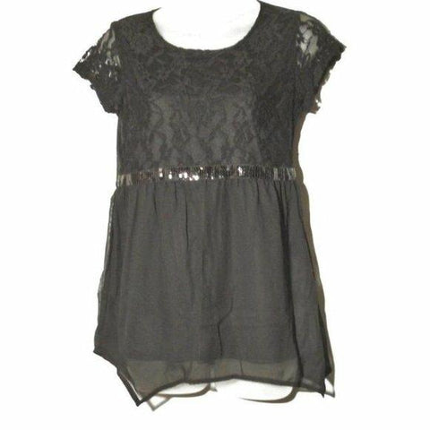Girls short sleeve lace top with sequin detail