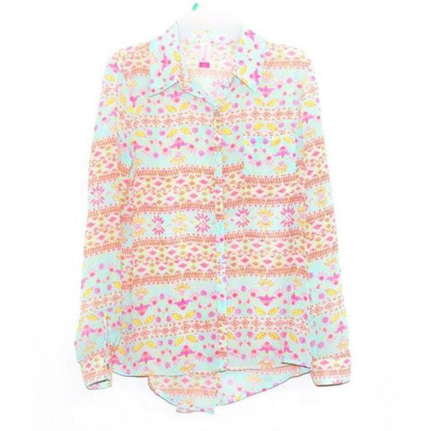 Girls button front long sleeve multi color shirt