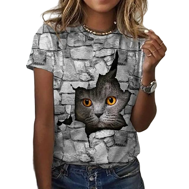 Short sleeve cute cat printed top