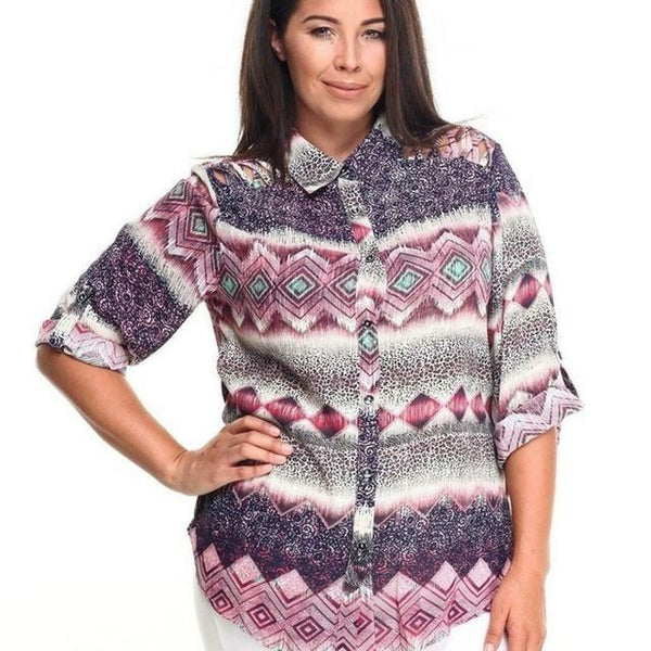 Plus size button front 3/4 sleeve top