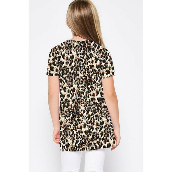 Girls short sleeve leopard print twist top