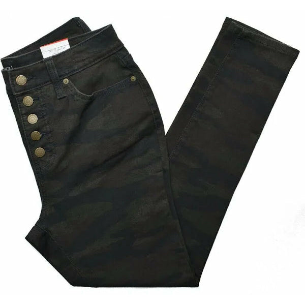 Camo Stretch Button-Fly High Rise Curvy Jeans