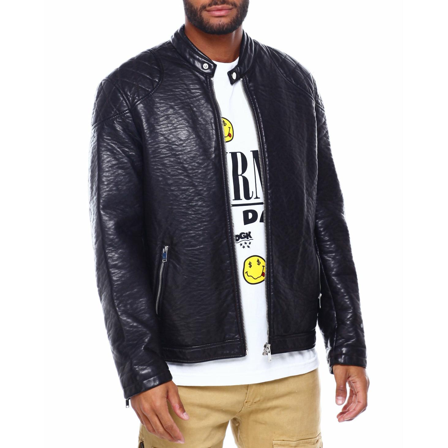 Mens black full zip-up closure pu leather Jacket
