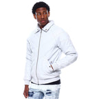 Men's removable faux fur collar pu leather jacket
